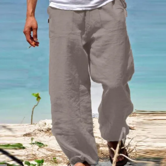 Best OUKU Men's Trousers Summer Pants Beach Pants Drawstring Elastic Waist Straight Leg Plain Comfort Yoga Daily Fashion Streetwear Navy Black