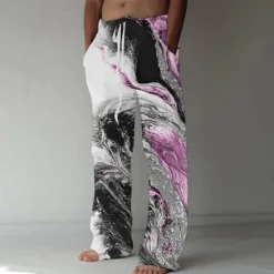 Online OUKU Men's Trousers Summer Pants Beach Pants Straight Pocket Drawstring Elastic Waist Abstract Graphic Prints Comfort Breathable Casual Daily Holiday Streetwear Classic Style Purple Green