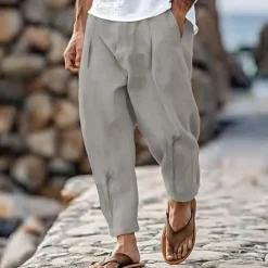 Hot OUKU Men's Trousers Summer Pants Tapered Carrot Pants Beach Pants Front Pocket Pleats Plain Comfort Breathable Casual Daily Holiday Fashion Streetwear Black White