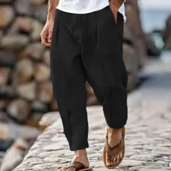 Hot OUKU Men's Trousers Summer Pants Tapered Carrot Pants Beach Pants Front Pocket Pleats Plain Comfort Breathable Casual Daily Holiday Fashion Streetwear Black White
