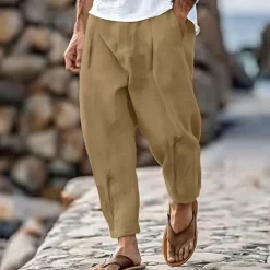 Hot OUKU Men's Trousers Summer Pants Tapered Carrot Pants Beach Pants Front Pocket Pleats Plain Comfort Breathable Casual Daily Holiday Fashion Streetwear Black White