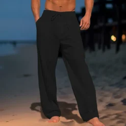 Hot OUKU Men's Trousers Summer Pants Beach Pants Drawstring Pleats Straight Leg Plain Comfort Breathable Wedding Casual Daily Fashion Classic Style Black White