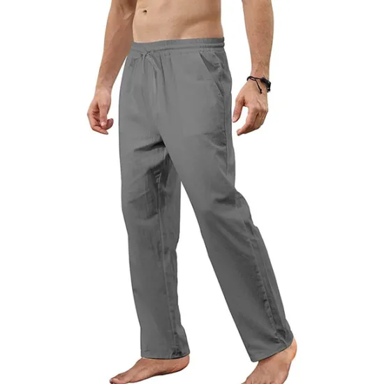 Best OUKU Men's Trousers Summer Pants Beach Pants Pocket Drawstring Straight Leg Plain Breathable Soft Full Length Home Casual Fashion Classic Loose Fit Black White Micro-elastic