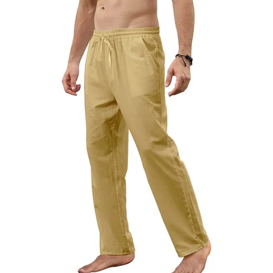 Best OUKU Men's Trousers Summer Pants Beach Pants Pocket Drawstring Straight Leg Plain Breathable Soft Full Length Home Casual Fashion Classic Loose Fit Black White Micro-elastic