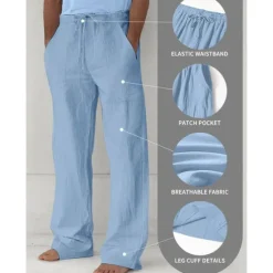 Sale OUKU Men's Trousers Summer Pants Baggy Pants Beach Pants Casual Pants Drawstring Front Pocket Straight Leg Plain Comfort Soft Full Length Yoga Holiday Beach Fashion Hawaiian Black White