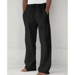 Sale OUKU Men's Trousers Summer Pants Baggy Pants Beach Pants Casual Pants Drawstring Front Pocket Straight Leg Plain Comfort Soft Full Length Yoga Holiday Beach Fashion Hawaiian Black White