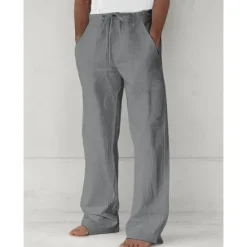 Sale OUKU Men's Trousers Summer Pants Baggy Pants Beach Pants Casual Pants Drawstring Front Pocket Straight Leg Plain Comfort Soft Full Length Yoga Holiday Beach Fashion Hawaiian Black White
