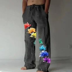 Best OUKU Men's Trousers Summer Pants Beach Pants Elastic Drawstring Design Front Pocket Straight Leg Graphic Prints Flower / Floral Comfort Soft Casual Daily For Vacation Linen Like Fabric Fashion Designer