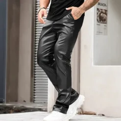 Sale OUKU Men's Trousers Summer Pants Faux Leather Shorts Pocket Plain Comfort Breathable Vacation Daily Holiday Stylish Athleisure Black