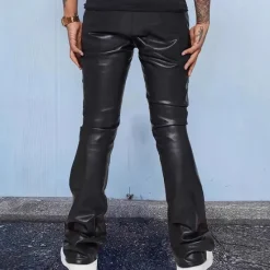 Sale OUKU Men's Trousers Summer Pants Faux Leather Shorts Pocket Plain Comfort Breathable Vacation Daily Holiday Stylish Athleisure Black