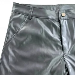 Sale OUKU Men's Trousers Summer Pants Faux Leather Shorts Pocket Plain Comfort Breathable Vacation Daily Holiday Stylish Athleisure Black