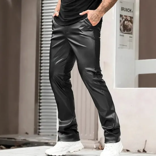 Sale OUKU Men's Trousers Summer Pants Faux Leather Shorts Pocket Plain Comfort Breathable Vacation Daily Holiday Stylish Athleisure Black