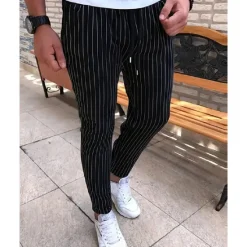 Outlet OUKU Men's Trousers Summer Pants Casual Pants Pocket Drawstring Elastic Waist Stripe Comfort Work Business Daily Fashion Classic Style Black Royal Blue Micro-elastic