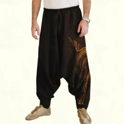 Clearance OUKU Men's Trousers Summer Pants Harem Pants Casual Pants Drawstring Elastic Waist Graphic Breathable Soft Casual Daily Holiday Streetwear Ethnic Style Black Blue Micro-elastic