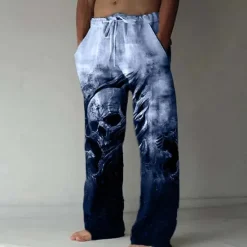 Clearance OUKU Men's Trousers Summer Pants Beach Pants Drawstring Elastic Waist 3D Print Skull Graphic Prints Comfort Casual Daily Holiday Streetwear Hawaiian Yellow Blue