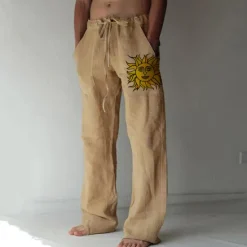 Hot OUKU Men's Trousers Summer Pants Beach Pants Print Elastic Drawstring Design Front Pocket Sun Graphic Prints Soft Outdoor Casual Daily For Vacation Fashion Streetwear White Apricot