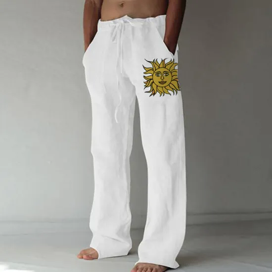 Hot OUKU Men's Trousers Summer Pants Beach Pants Print Elastic Drawstring Design Front Pocket Sun Graphic Prints Soft Outdoor Casual Daily For Vacation Fashion Streetwear White Apricot