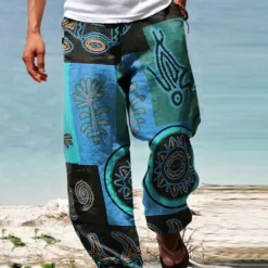New OUKU Men's Trousers Summer Pants Baggy Beach Pants Drawstring Elastic Waist Graphic Patchwork Comfort Breathable Daily Beach Fashion Casual Yellow Blue Micro-elastic