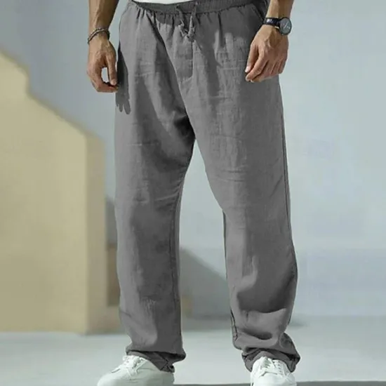 Discount OUKU Men's Trousers Summer Pants Beach Pants Pocket Drawstring Elastic Waist Plain Comfort Breathable Vacation Daily Holiday Hawaiian Boho Gray Green Black