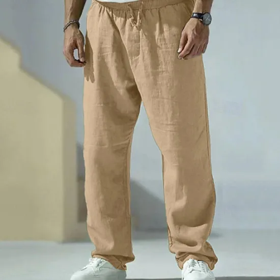 Discount OUKU Men's Trousers Summer Pants Beach Pants Pocket Drawstring Elastic Waist Plain Comfort Breathable Vacation Daily Holiday Hawaiian Boho Gray Green Black