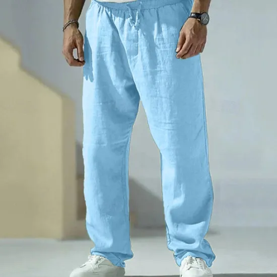 Discount OUKU Men's Trousers Summer Pants Beach Pants Pocket Drawstring Elastic Waist Plain Comfort Breathable Vacation Daily Holiday Hawaiian Boho Gray Green Black