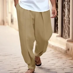 OUKU Men's Trousers Summer Pants Tapered Carrot Pants Beach Pants Front Pocket Pleats Plain Comfort Breathable Casual Daily Holiday Fashion Basic Black White