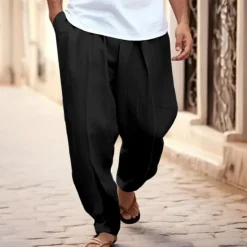 OUKU Men's Trousers Summer Pants Tapered Carrot Pants Beach Pants Front Pocket Pleats Plain Comfort Breathable Casual Daily Holiday Fashion Basic Black White