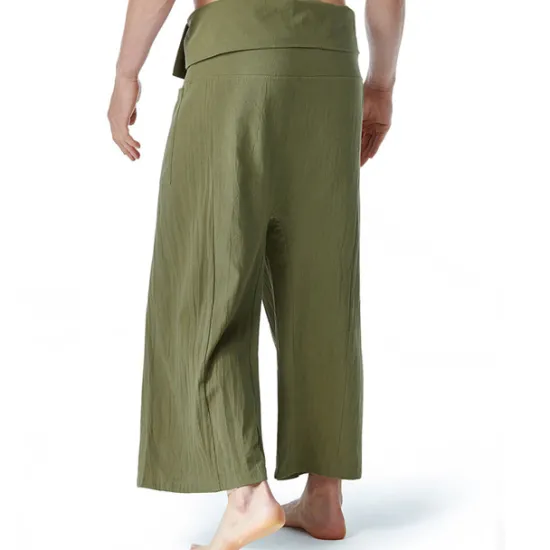 OUKU Men's Trousers Summer Pants Baggy Pants Beach Pants Pocket Drawstring Solid Color Breathable Soft Full Length Yoga Casual Folk Style Loose Black Army Green Inelastic