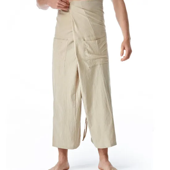 OUKU Men's Trousers Summer Pants Baggy Pants Beach Pants Pocket Drawstring Solid Color Breathable Soft Full Length Yoga Casual Folk Style Loose Black Army Green Inelastic