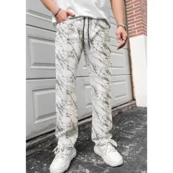 Outlet OUKU Men's Trousers Summer Pants Casual Pants Pocket Drawstring Elastic Waist Leopard Comfort Breathable Full Length Vacation Daily Holiday Casual Black Khaki