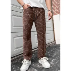 Outlet OUKU Men's Trousers Summer Pants Casual Pants Pocket Drawstring Elastic Waist Leopard Comfort Breathable Full Length Vacation Daily Holiday Casual Black Khaki