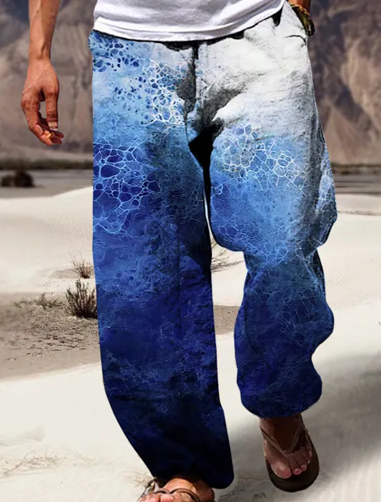 Outlet OUKU Men's Trousers Summer Pants Beach Pants Drawstring Elastic Waist 3D Print Gradient Graphic Prints Comfort Casual Daily Holiday Streetwear Hawaiian Blue Green