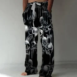 Sale OUKU Men's Trousers Summer Pants Beach Pants Drawstring Elastic Waist Front Pocket Graphic Skull Comfort Soft Casual Daily Fashion Designer 1 2
