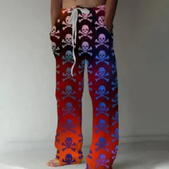 Sale OUKU Men's Trousers Summer Pants Beach Pants Drawstring Elastic Waist Front Pocket Graphic Skull Comfort Soft Casual Daily Fashion Designer 1 2