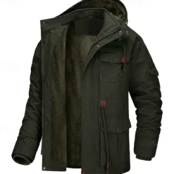 Discount OUKU Men's Trucker Jacket Fleece Jacket Cargo Jacket Hoodie Jacket Vacation Daily Thermal Warm Pocket Fleece Fall & Winter Plain Fashion Streetwear Hooded Regular Black Brown Army Green Jacket