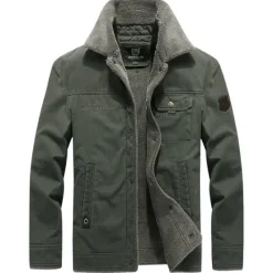 Outlet OUKU Men's Trucker Jacket Jacket Outdoor Daily Wear Warm Button Pocket Fall Winter Plain Fashion Streetwear Lapel Regular Black Khaki Army Green Jacket