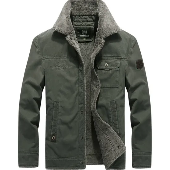 Outlet OUKU Men's Trucker Jacket Jacket Outdoor Daily Wear Warm Button Pocket Fall Winter Plain Fashion Streetwear Lapel Regular Black Khaki Army Green Jacket