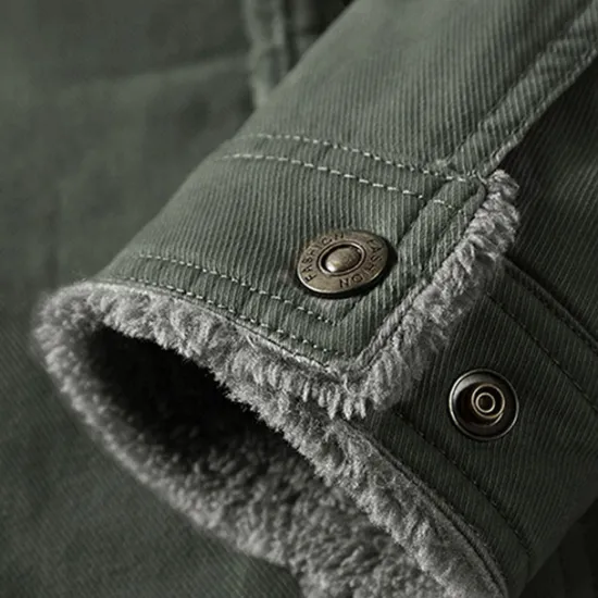 Outlet OUKU Men's Trucker Jacket Jacket Outdoor Daily Wear Warm Button Pocket Fall Winter Plain Fashion Streetwear Lapel Regular Black Khaki Army Green Jacket