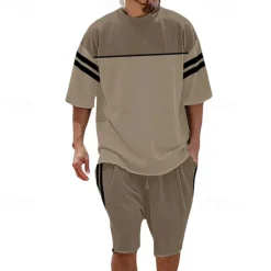 Hot OUKU Men's T-shirt Suits 2 Pieces Outfits Tee & Shorts Short Sleeve Crew Neck Summer Color Block Fashion Casual 2 Piece Vacation Daily Wear Going out Black Blue Green Top Tee for Men
