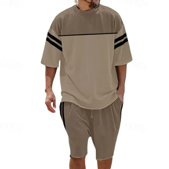 Hot OUKU Men's T-shirt Suits 2 Pieces Outfits Tee & Shorts Short Sleeve Crew Neck Summer Color Block Fashion Casual 2 Piece Vacation Daily Wear Going out Black Blue Green Top Tee for Men