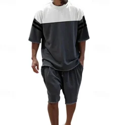 Hot OUKU Men's T-shirt Suits 2 Pieces Outfits Tee & Shorts Short Sleeve Crew Neck Summer Color Block Fashion Casual 2 Piece Vacation Daily Wear Going out Black Blue Green Top Tee for Men