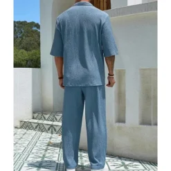 Hot OUKU Men's T-shirt Suits 2 Pieces Outfits Tee & Shorts Short Sleeve Turndown Summer Plain Fashion Casual 2 Piece Vacation Daily Wear Going out Black Blue Brown Top Tee for Men