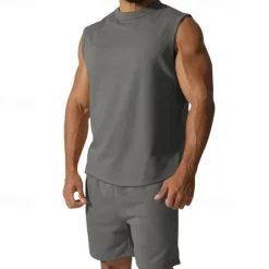 OUKU Men's T-shirt Suits 2 Pieces Outfits Tee & Shorts Short Sleeve Crew Neck Summer Plain Fashion Casual 2 Piece Vacation Daily Wear Going out Black White Red Top Tee for Men