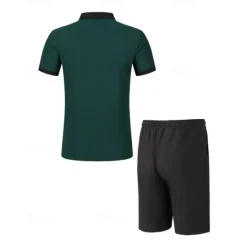 Online OUKU Men's T-shirt Suits 2 Pieces Outfits Tee & Shorts Short Sleeve Lapel Summer Color Block Fashion Casual Patchwork Pocket 2 Piece Vacation Daily Wear Going out Wine Dark Green khaki Top Tee for Men