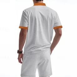 Sale OUKU Men's T-shirt Suits 2 Pieces Outfits Tee & Shorts Short Sleeve Standing Collar Summer Color Block Fashion Casual Lace up 2 Piece Vacation Daily Wear Going out Black White Royal Blue Top Tee for Men