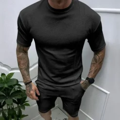 Online OUKU Men's T-shirt Suits 2 Pieces Outfits Tee & Shorts Short Sleeve Crew Neck Summer Plain Fashion Casual 2 Piece Vacation Daily Wear Going out Black White Royal Blue Top Tee for Men