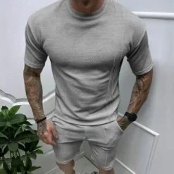 Online OUKU Men's T-shirt Suits 2 Pieces Outfits Tee & Shorts Short Sleeve Crew Neck Summer Plain Fashion Casual 2 Piece Vacation Daily Wear Going out Black White Royal Blue Top Tee for Men