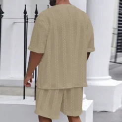 Hot OUKU Men's T-shirt Suits 2 Pieces Outfits Tee & Shorts Short Sleeve Crew Neck Summer Plain Fashion Casual 2 Piece Vacation Daily Wear Going out Black White khaki Top Tee for Men