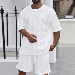 Hot OUKU Men's T-shirt Suits 2 Pieces Outfits Tee & Shorts Short Sleeve Crew Neck Summer Plain Fashion Casual 2 Piece Vacation Daily Wear Going out Black White khaki Top Tee for Men
