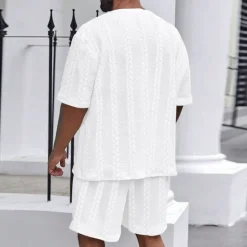 Hot OUKU Men's T-shirt Suits 2 Pieces Outfits Tee & Shorts Short Sleeve Crew Neck Summer Plain Fashion Casual 2 Piece Vacation Daily Wear Going out Black White khaki Top Tee for Men